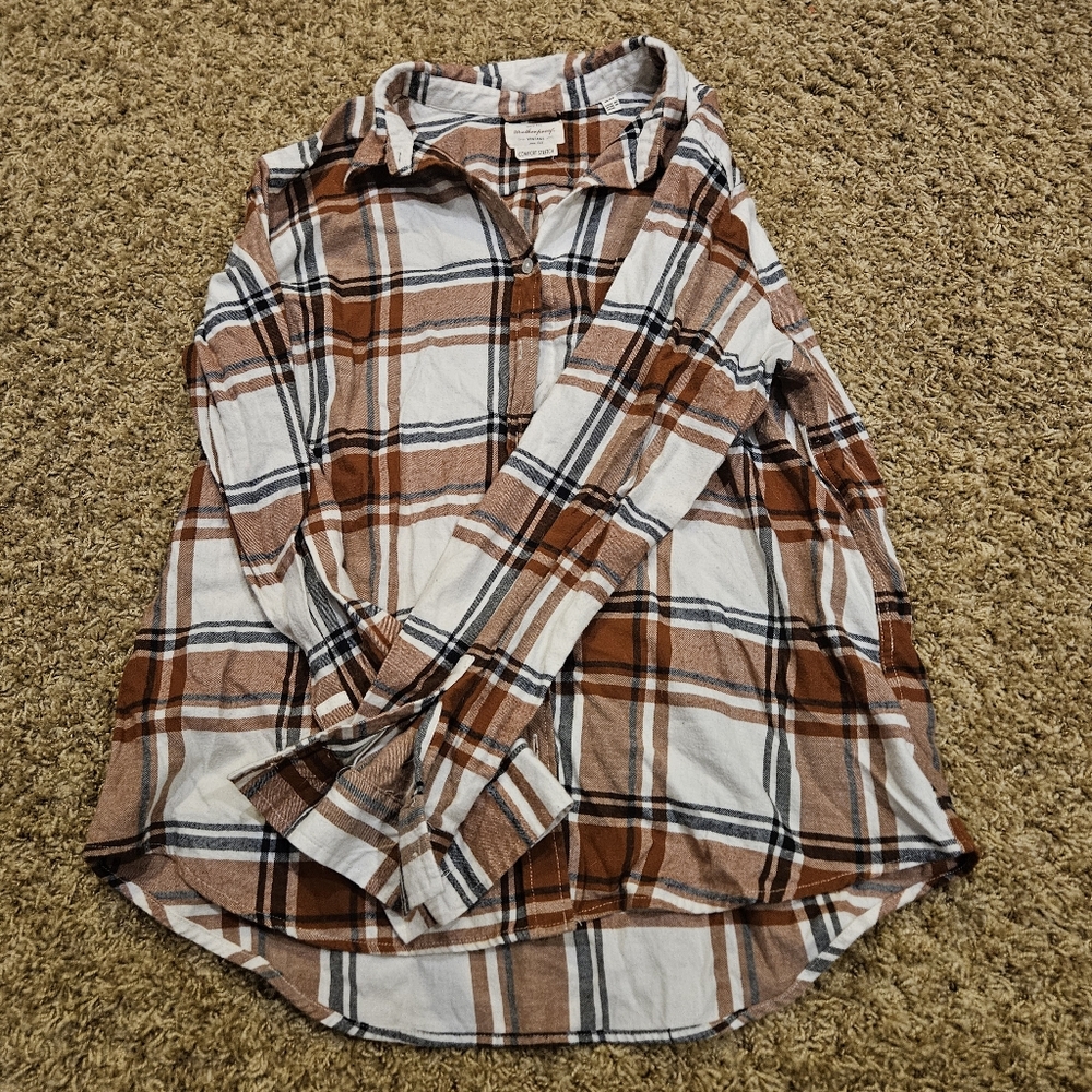 Plaid Men's Shirt in Brown and White